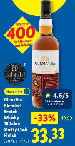 Lidl Glenalba Blended Scotch Whisky 18 Jahre Sherry Cask Finish Angebot