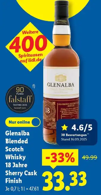 Lidl Glenalba Blended Scotch Whisky 18 Jahre Sherry Cask Finish Angebot