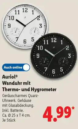 Lidl Auriol Wanduhr mit Thermo- und Hygrometer Angebot