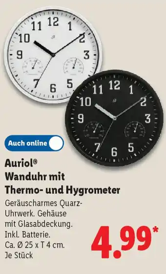 Lidl Auriol Wanduhr mit Thermo- und Hygrometer Angebot