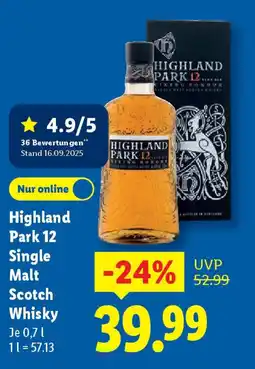 Lidl Highland Park 12 Single Malt Scotch Whisky Angebot
