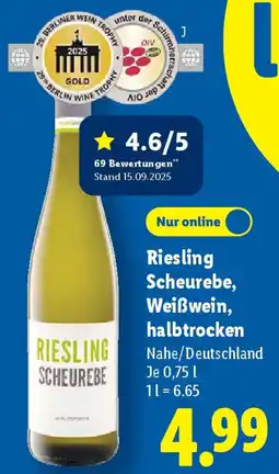 Lidl Riesling Scheurebe, Weißwein, halbtrocken Angebot