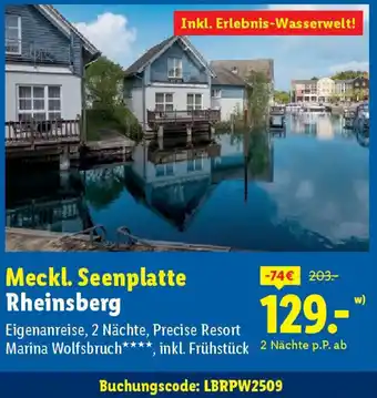 Lidl Meckl. Seenplatte Rheinsberg 2 Nächte Angebot