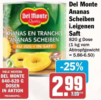 AEZ Del Monte Ananas Scheiben i.eigenen Saft Angebot