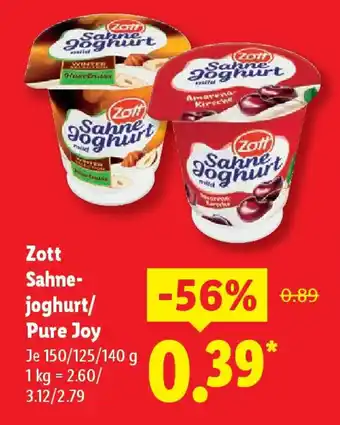 Lidl Zott Sahne- joghurt/ Pure Joy Angebot