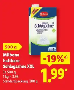 Lidl Milbona haltbare Schlagsahne XXL Angebot
