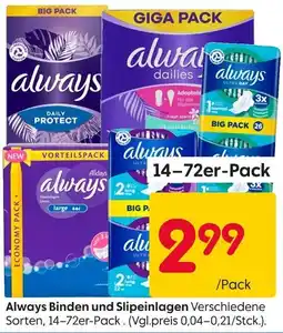 Rusta Always Binden und Slipeinlagen 14-72er-Pack Angebot