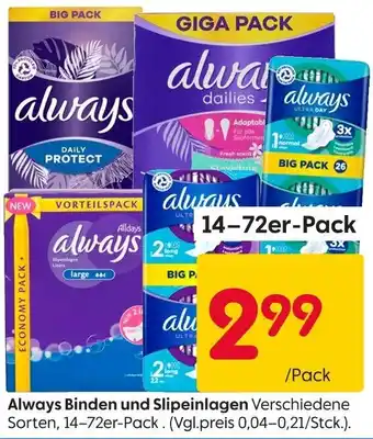 Rusta Always Binden und Slipeinlagen 14-72er-Pack Angebot