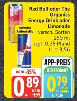 Edeka Red Bull oder The Organics Energy Drink oder Limonade Angebot