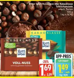 Edeka Ritter Sport Nussklasse oder Kakaoklasse Tafelschokolade Angebot