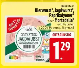 Edeka Delikatess Bierwurst, Jagdwurst, Paprikalyoner oder Mortadella Angebot
