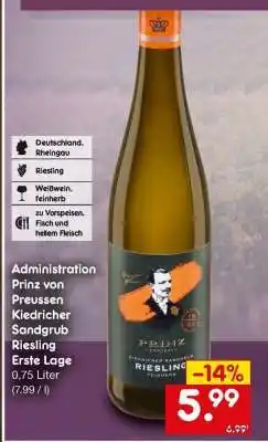 Netto Marken-Discount Administration Prinz von Preussen Kiedricher Sandgrub Riesling Erste Lage Angebot