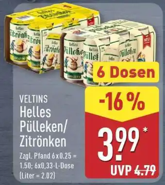Aldi Nord Veltins Helles Pülleken/Zitrönken Angebot