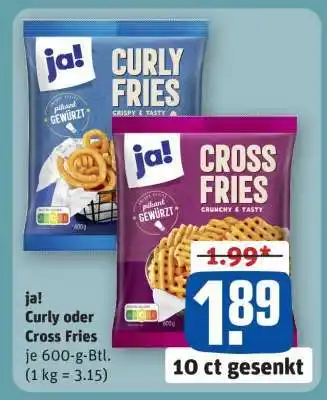 REWE ja! Curly oder Cross Fries Angebot