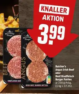 REWE Butcher's Angus Irish Beef oder Beef Rindfleisch Burger Patties Angebot