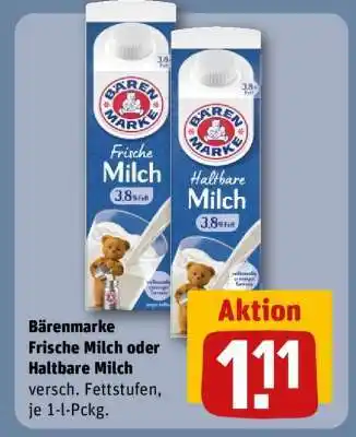 REWE Bärenmarke Frische Milch oder Haltbare Milch Angebot