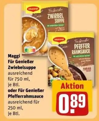 REWE Maggi Für Genießer Zwiebelsuppe oder Für Genießer Pfefferrahmsauce Angebot
