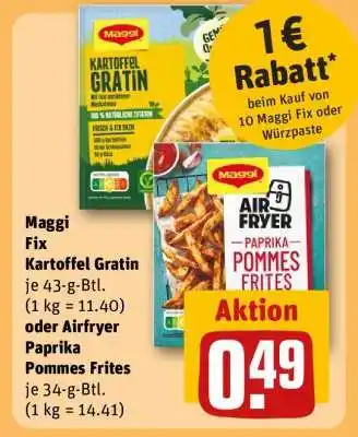 REWE Maggi Fix Kartoffel Gratin oder Airfryer Paprika Pommes Frites Angebot