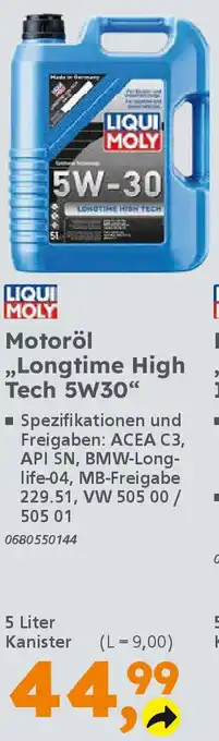 Globus Baumarkt LIQUI MOLY Motoröl „Longtime High Tech 5W30" Angebot