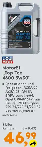 Globus Baumarkt LIQUI MOLY Motoröl ,,Top Tec 4600 5W30" Angebot