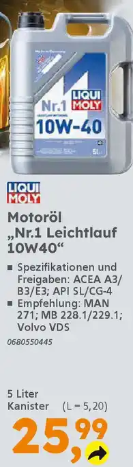 Globus Baumarkt LIQUI MOLY Motoröl ,,Nr.1 Leichtlauf 10W40" Angebot