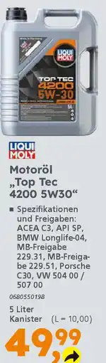 Globus Baumarkt LIQUI MOLY Motoröl ,,Top Tec 4200 5W30" Angebot