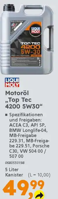 Globus Baumarkt LIQUI MOLY Motoröl ,,Top Tec 4200 5W30" Angebot