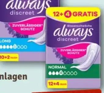 nahkauf Always Discreet Inkontinenzeinlagen Long Angebot