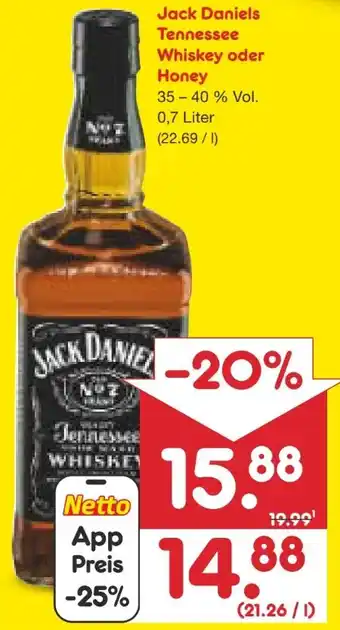 Netto Marken-Discount Jack Daniel's Black Label Old Tennessee Whiskey No. 7 Angebot