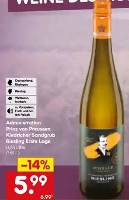 Netto Marken-Discount Prinz von Preussen Kiedricher Sandgrub Riesling Erste Lage Angebot