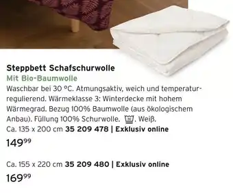 Tchibo Steppbett schafschurwolle ca. 135 x 200 cm Angebot