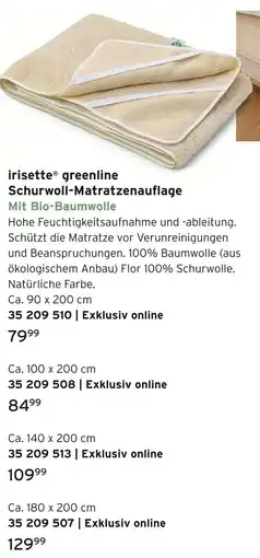 Tchibo Irisette greenline schurwoll-matratzenauflage Angebot
