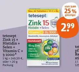 tegut Tetesept zink 15 + histidin + selen + vitamin c + d3 1000 Angebot
