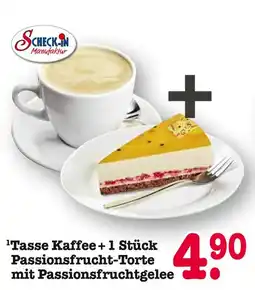 E-Center Scheck-in manufaktur tasse kaffee + 1 stück passionsfrucht-torte mit passionsfruchtgelee Angebot