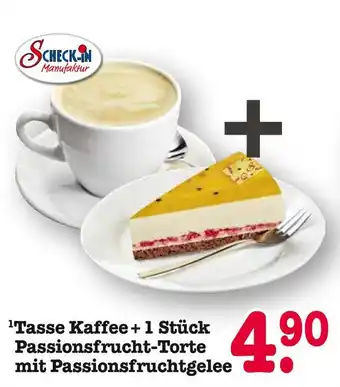 E-Center Scheck-in manufaktur tasse kaffee + 1 stück passionsfrucht-torte mit passionsfruchtgelee Angebot