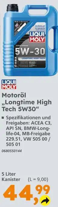 Globus Baumarkt Liqui moly motoröl longtime high tech 5w30 Angebot