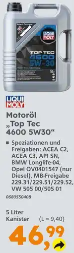 Globus Baumarkt Liqui moly motoröl top tec 4600 5w30 Angebot
