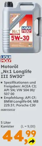 Globus Baumarkt Liqui moly motoröl nr.1 longlife iii 5w30 Angebot
