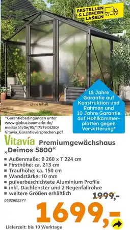 Globus Baumarkt Vitavia premiumgewächshaus „deimos 5800“ Angebot