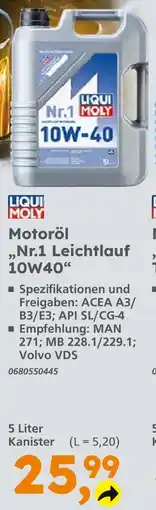 Globus Baumarkt Liqui moly motoröl nr.1 leichtlauf 10w40 Angebot