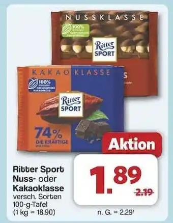 Famila Nord Ost Ritter Sport Nuss- oder Kakaoklasse Angebot