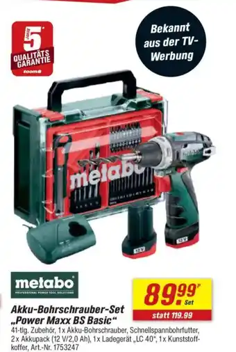 toom Baumarkt metabo Akku-Bohrschrauber-Set ..Power Maxx BS Basic" Angebot