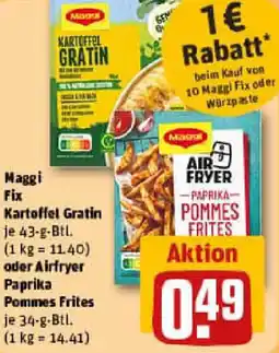 REWE Maggi Fix Kartoffel Gratin oder Airfryer Paprika Pommes Frites Angebot