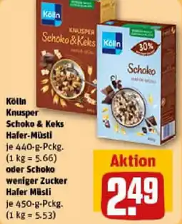 REWE Kölln Knusper Schoko & Keks Hafer-Müsli oder Schoko weniger Zucker Hafer Müsli Angebot