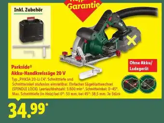 Lidl PARKSIDE Akku-Handkreissäge 20 V Angebot