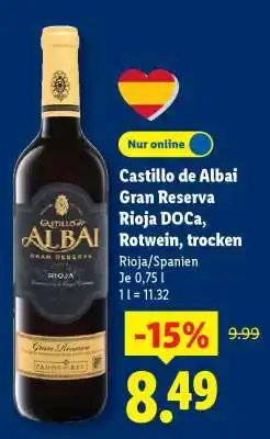Lidl Castillo de Albai Gran Reserva Rioja DOCa, Rotwein, trocken Angebot