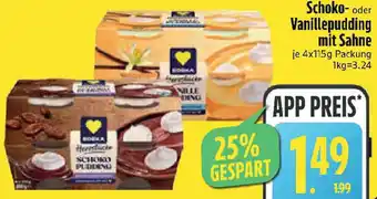 Edeka EDEKA Herzstücke Schoko- oder Vanillepudding mit Sahne Angebot