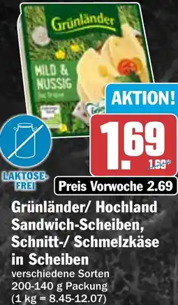 HIT Grünländer/ Hochland Sandwich-Scheiben, Schnitt-/Schmelzkäse in Scheiben Angebot