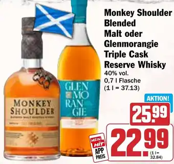 HIT Monkey Shoulder Blended Malt oder Glenmorangie Triple Cask Reserve Whisky Angebot