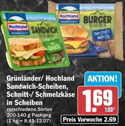 HIT Grünländer/ Hochland Sandwich-Scheiben, Schnitt-/Schmelzkäse in Scheiben Angebot